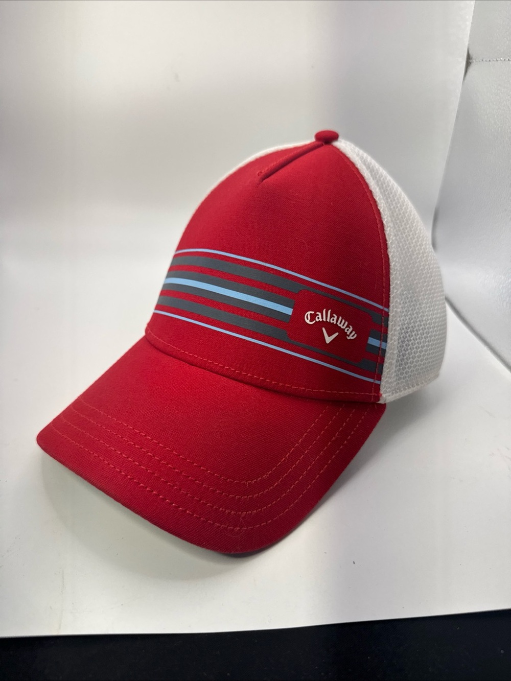 Callaway Hat Cap Snap Back Red White Mesh Trucker Striped Blue Golf Mens